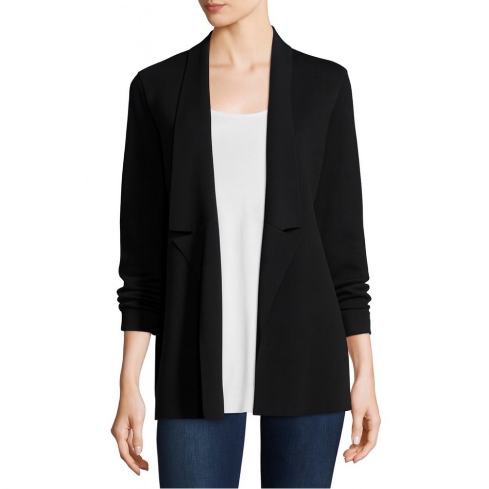 Eileen Fisher Organic Cotton & Silk Black Knit Sweater Blazer with Pockets